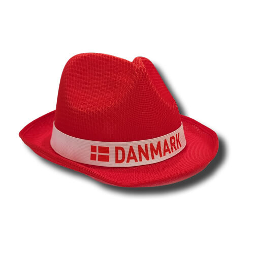 Danmark merchandise fanartikler, rød hat, fedora, rødt hvidt, dansk flag