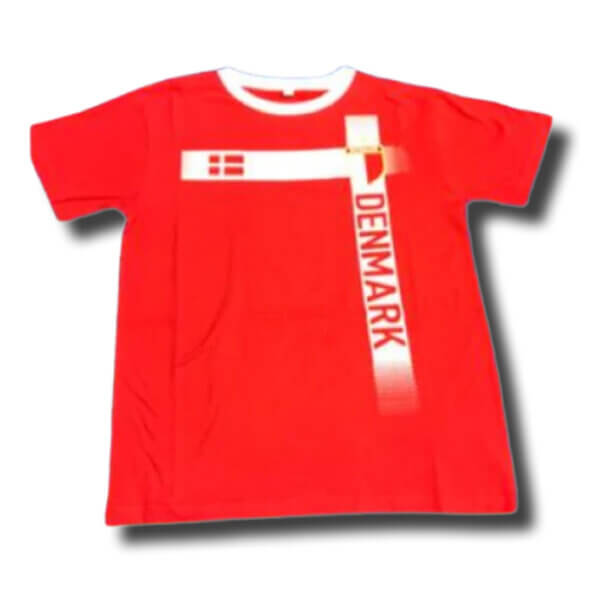 Danmark merchandise fanartikler, t-shirt, rød med hvid, rødt hvidt, dansk flag