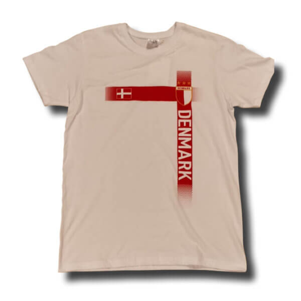 Danmark merchandise fanartikler, tee, , t-shirt, hvid, rød tekst, dansk flag