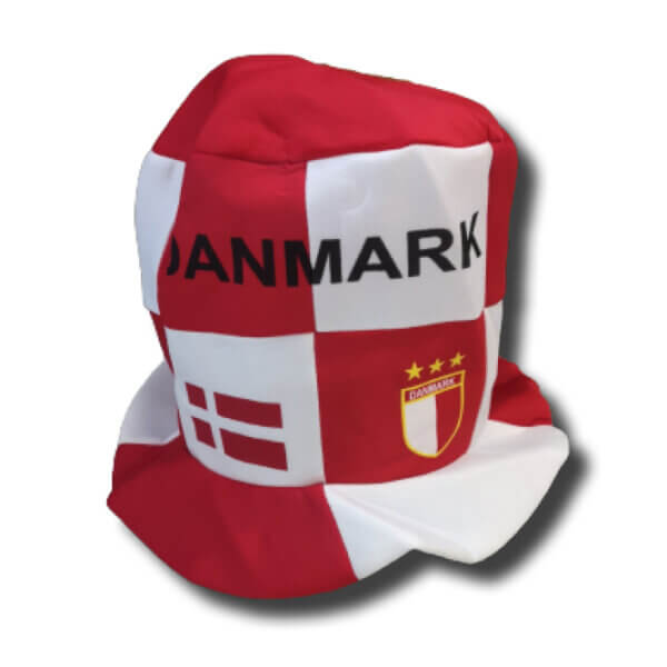 Danmark merchandise fanartikler, høj hat, højhat, rødt hvidt, dansk flag