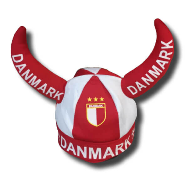 Danmark merchandise fanartikler, Vikingehat med Horn, vikingehjelm, hat, blød, , rødt hvidt, dansk flag