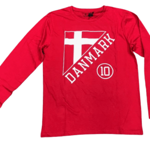 Danmark Tee med Dk Flag Lang ærmet i rød